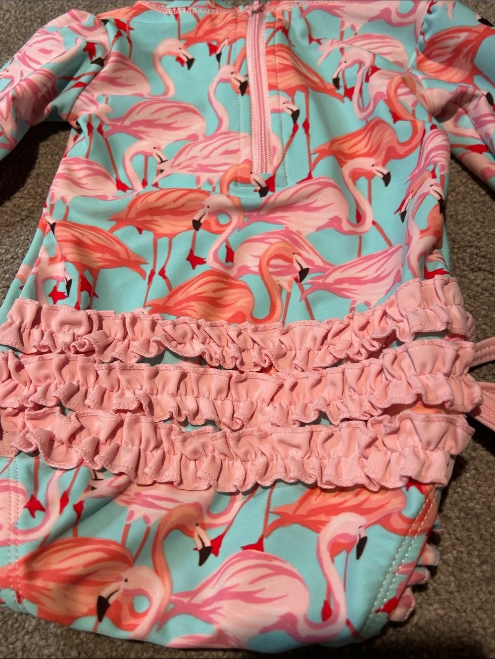 Ruffle Butts Pink Flamingo One-Piece Swimsuit - Aqua & Pink